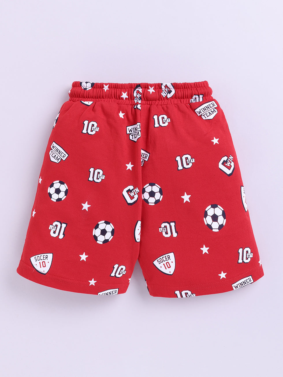 Kidcity Boys Cotton Sinker Soccer Allover Print Shorts - Red back view