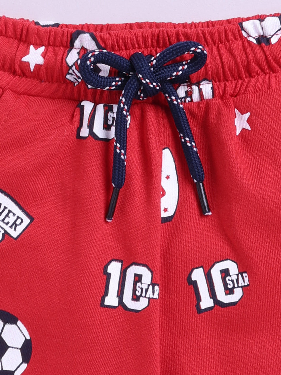 Kidcity Boys Cotton Sinker Soccer Allover Print Shorts - Red zoom view