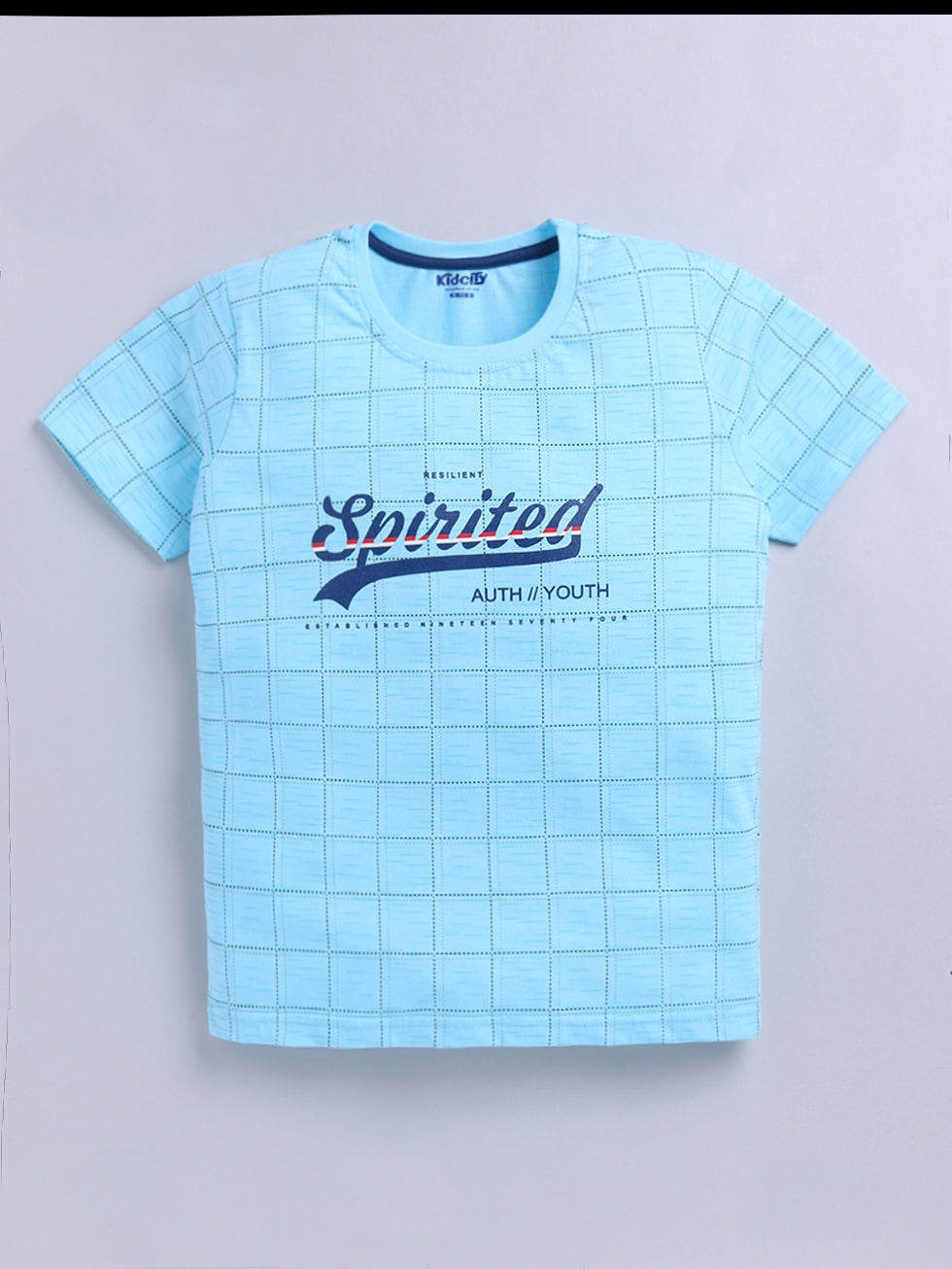 Kidcity Boys Cotton Sinker Spirited Text Placemet Print Half Sleeves T-Shirts - Sky Blue front view