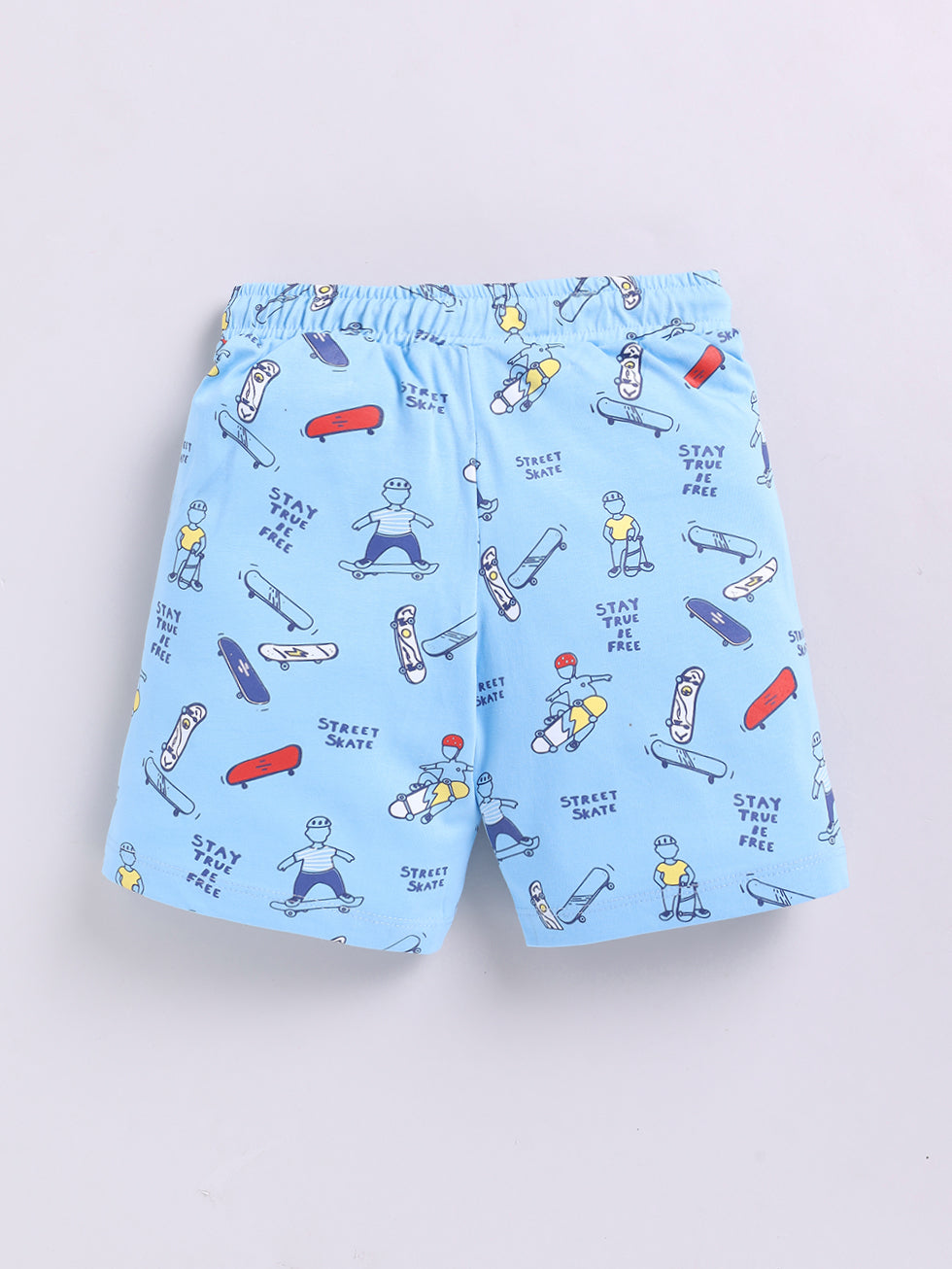 Kidcity Boys Cotton Sinker Street Skate Graphics Shorts - Sky Blue back view