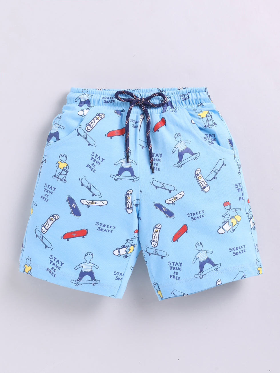 Kidcity Boys Cotton Sinker Street Skate Graphics Shorts - Sky Blue front view