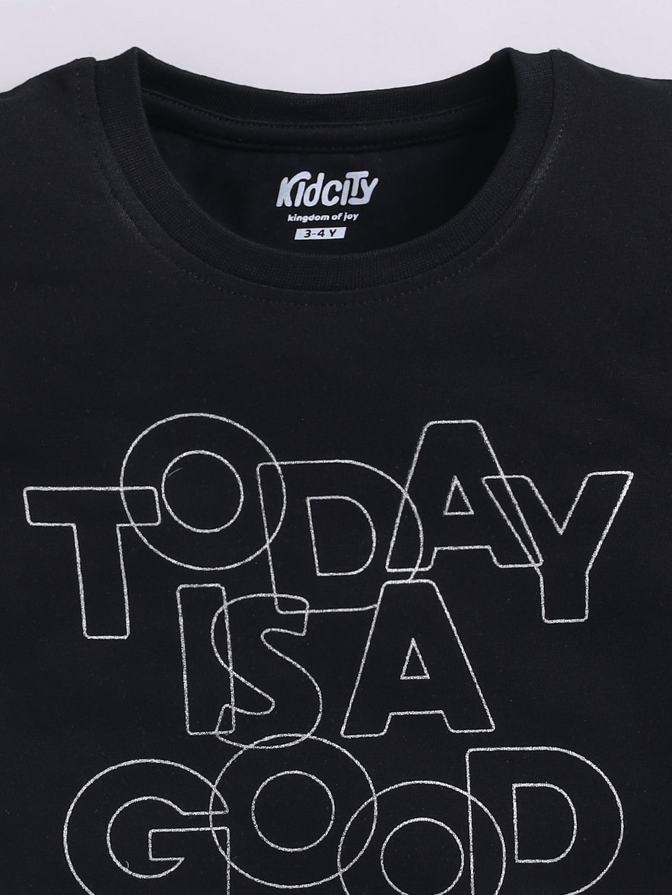 Kidcity Boys Cotton Sinker Today is a Good Day Graphic Half Sleeves T-Shirts - Black Zoom View