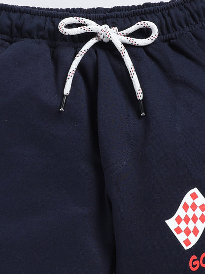 Kidcity Boys Soft Cotton Loopknit Racing Theme Shorts - Navy back view-Navy zoom view-Navyzoomview