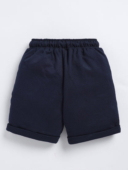 Kidcity Boys Soft Cotton Loopknit Racing Theme Shorts - Navy back view-Navybackview