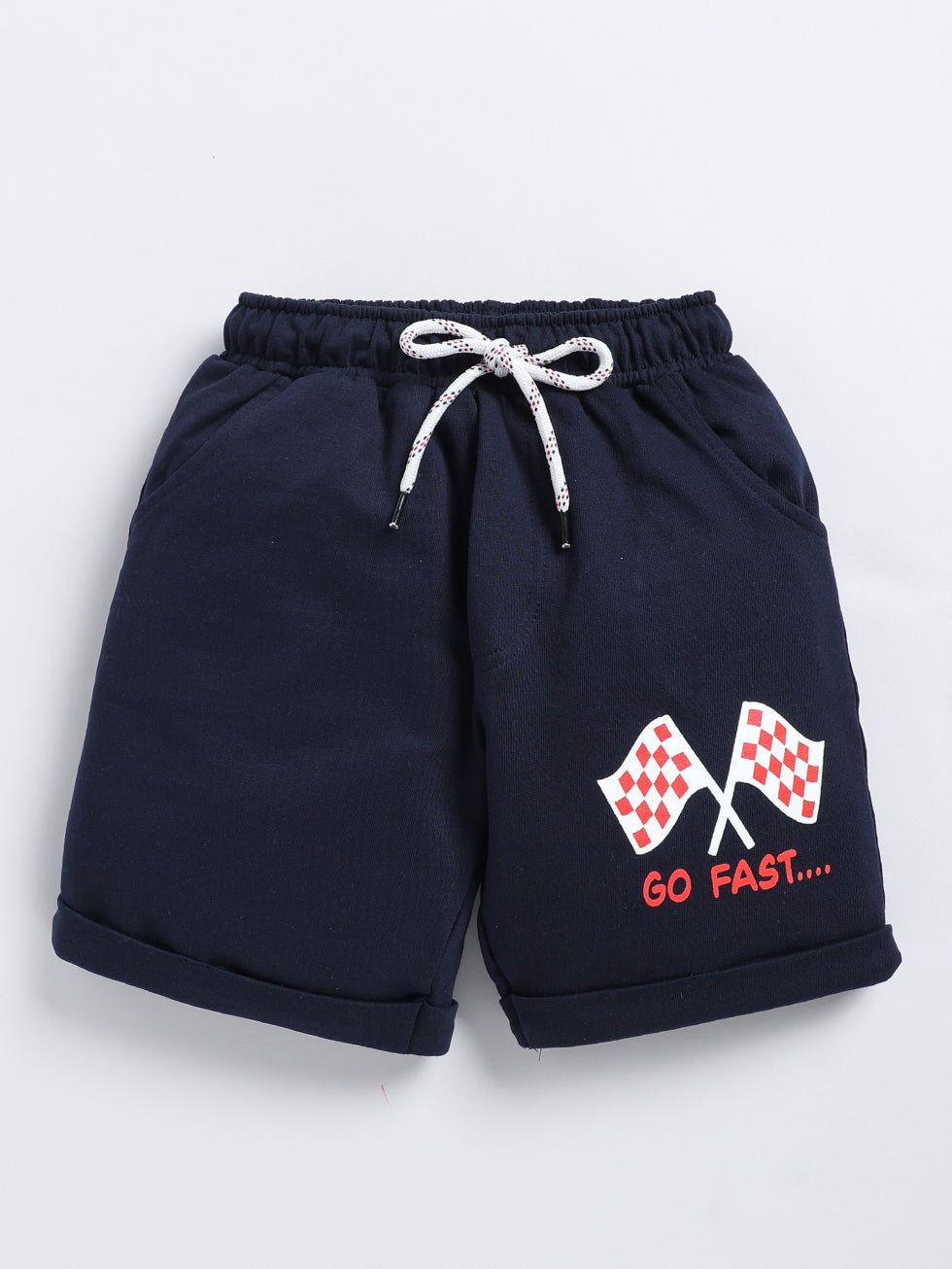 Kidcity Boys Soft Cotton Loopknit Racing Theme Shorts - Navy front view