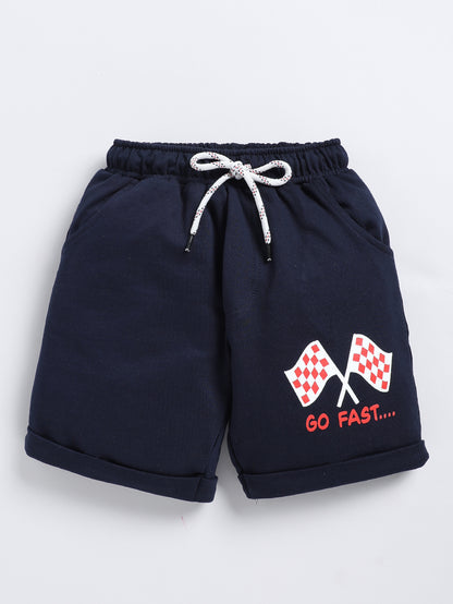 Kidcity Boys Soft Cotton Loopknit Racing Theme Shorts - Navy front view