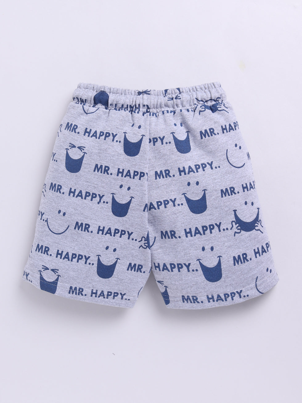 Kidcity Boys Soft Cotton Loopknit Smile Face and Text Print Shorts - Grey back view