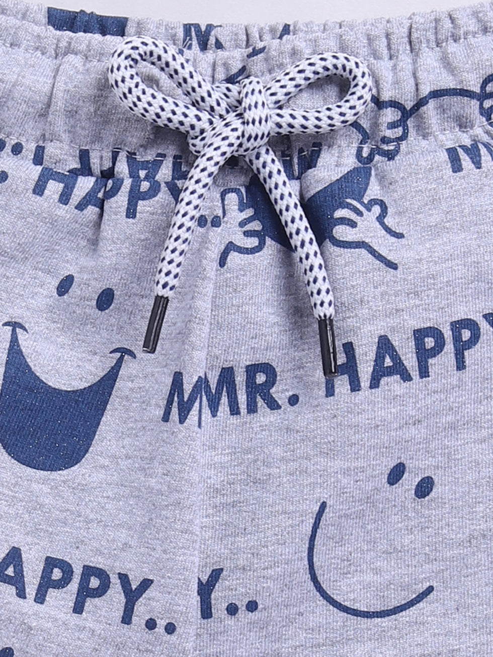 Kidcity Boys Soft Cotton Loopknit Smile Face and Text Print Shorts - Grey zoom view