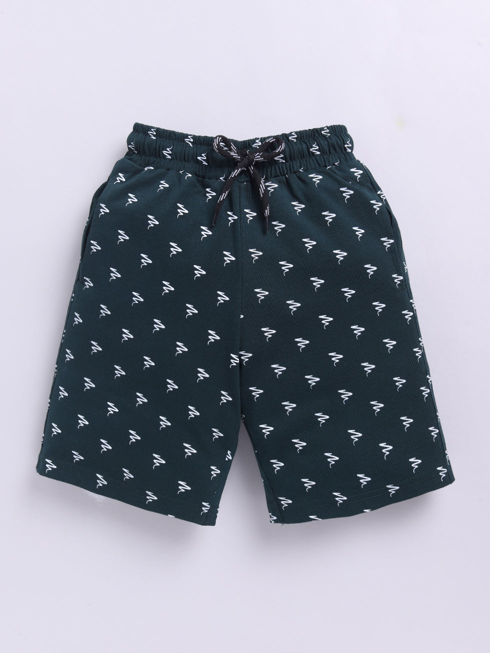 Kidcity Boys Soft Cotton Sinker Abstract Print Shorts - Bottle Green front view