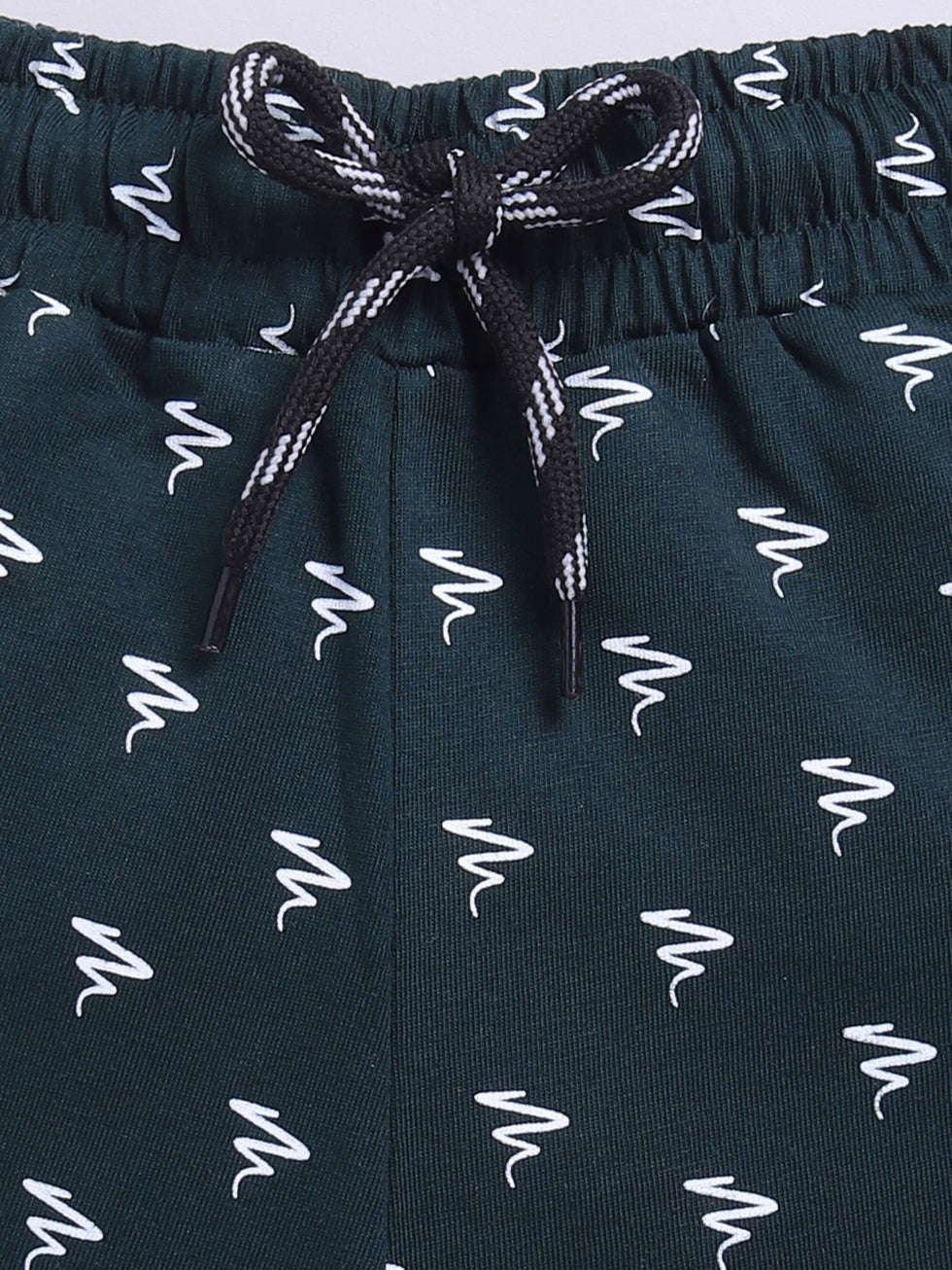 Kidcity Boys Soft Cotton Sinker Abstract Print Shorts - Bottle Green zoom view