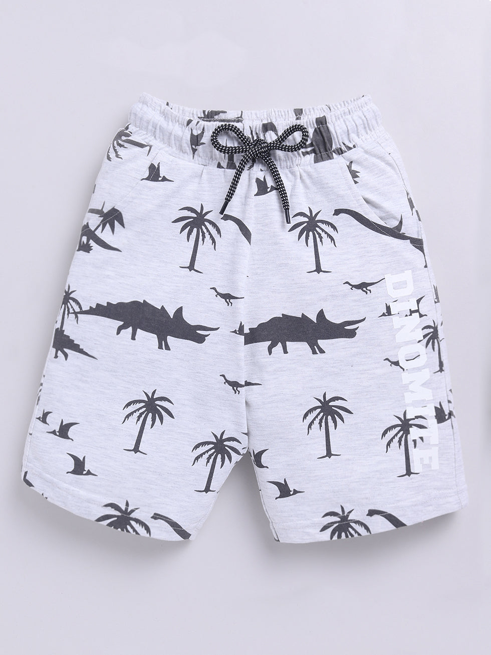 Kidcity Boys Soft Cotton Sinker Animal and Tree Print Shorts - Grey front view