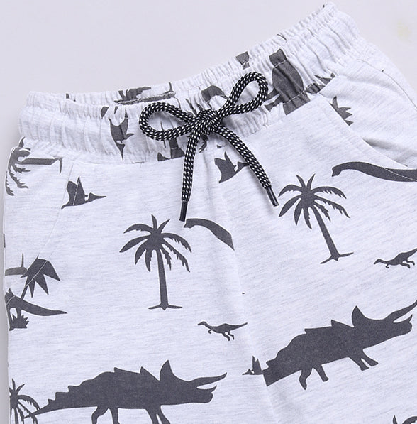 Kidcity Boys Soft Cotton Sinker Animal and Tree Print Shorts - Grey zoom view