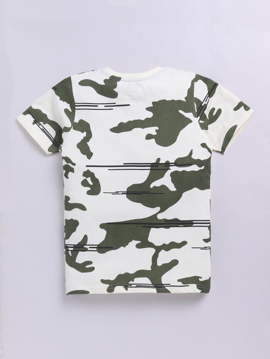 Kidcity Boys Soft Cotton Sinker Camouflage Print Half Sleeves T-Shirts - Cream Back View