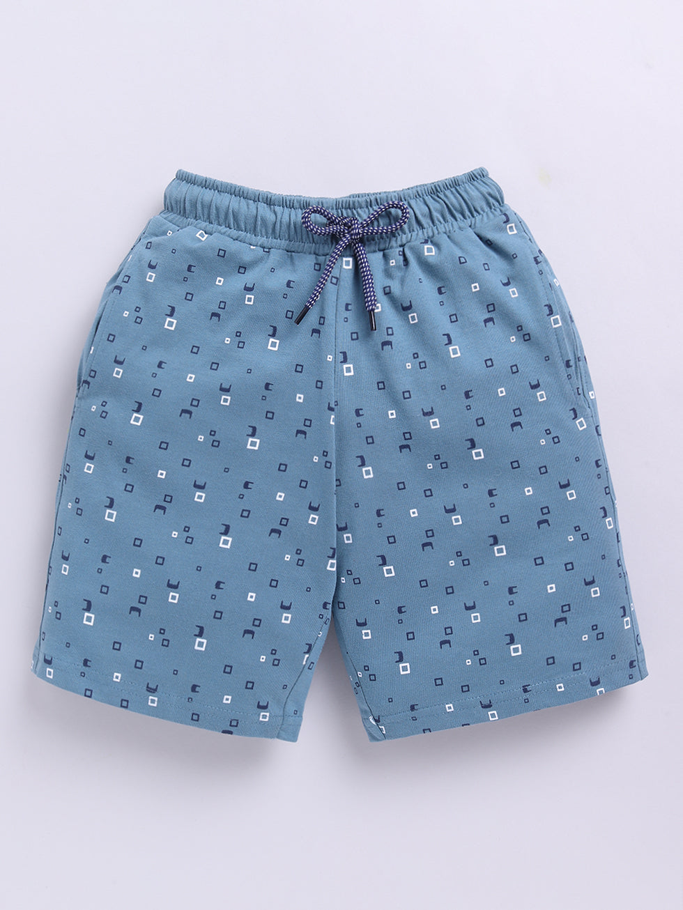 Kidcity Boys Soft Cotton Sinker Geometric Print Shorts - Grey Front View