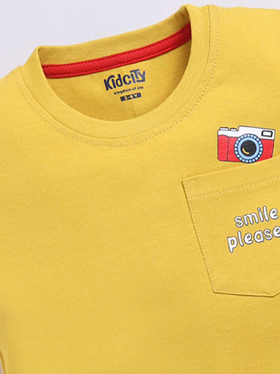 Kidcity Boys Soft Cotton Sinker Half Sleeve Camera & Text Print T-Shirts - Mustard zoom view