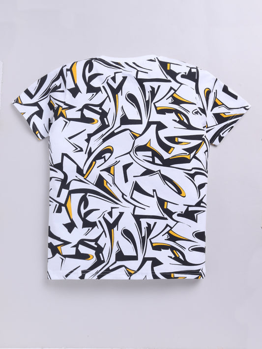 Kidcity Boys Soft Cotton Sinker Half Sleeve Graffiti-style graphics T-Shirts - White back view