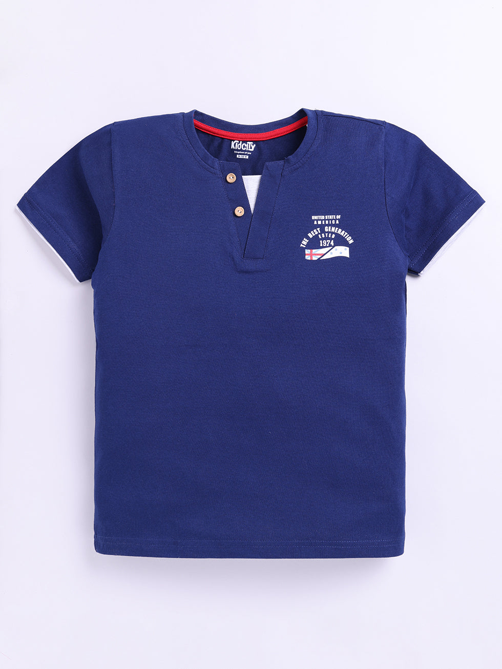 Kidcity Boys Soft Cotton Sinker Half Sleeve Henley Neck T-Shirts - Navy front view