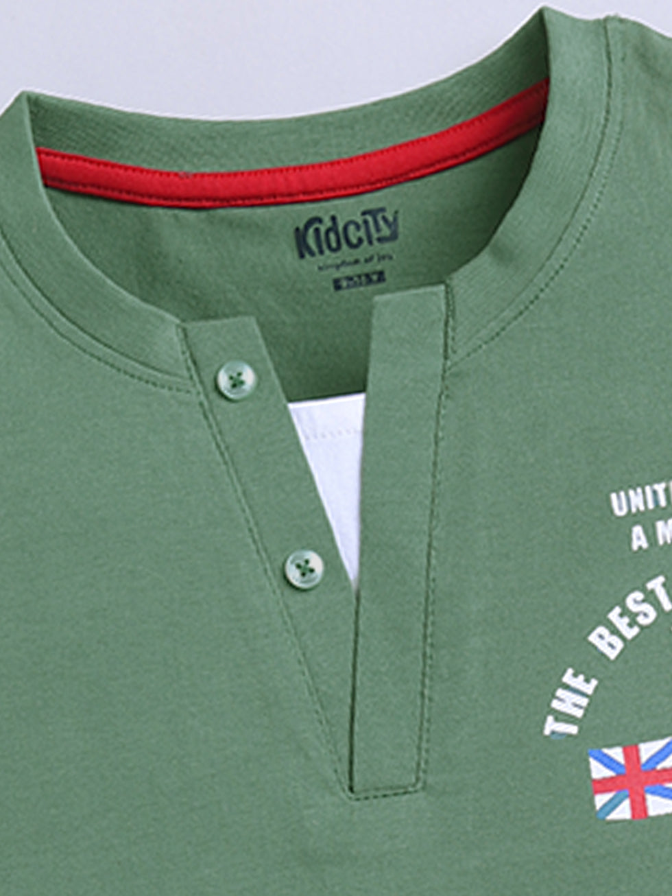 Kidcity Boys Soft Cotton Sinker Half Sleeve Henley Neck T-Shirts - Olive Green Zoom View