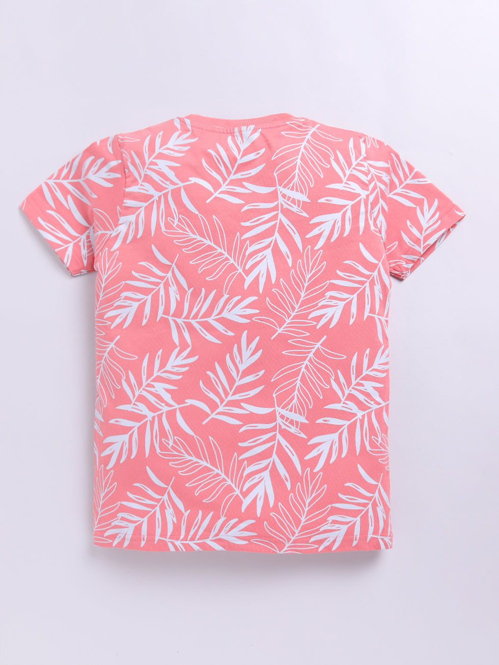 Kidcity Boys Soft Cotton Sinker Half Sleeve Leaf and Text Print T-Shirts - Peach Back View