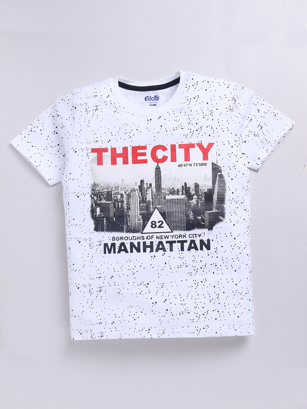 Kidcity Boys Soft Cotton Sinker Half Sleeve New York City Print T-Shirts - White front view