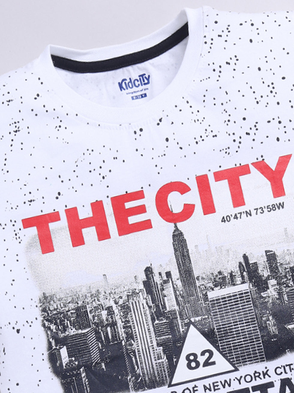 Kidcity Boys Soft Cotton Sinker Half Sleeve New York City Print T-Shirts - White zoom view