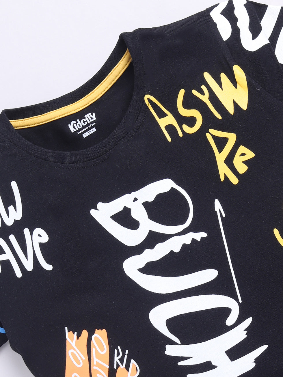Kidcity Boys Soft Cotton Sinker Half Sleeve Text Print T-Shirts - Black zoom view