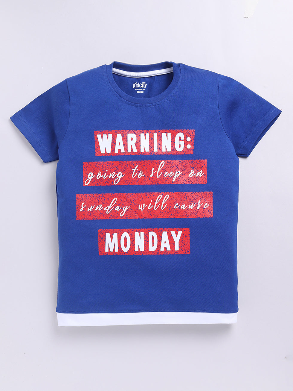 Kidcity Boys Soft Cotton Sinker Half Sleeve Text Print T-Shirts - Royal Blue front view