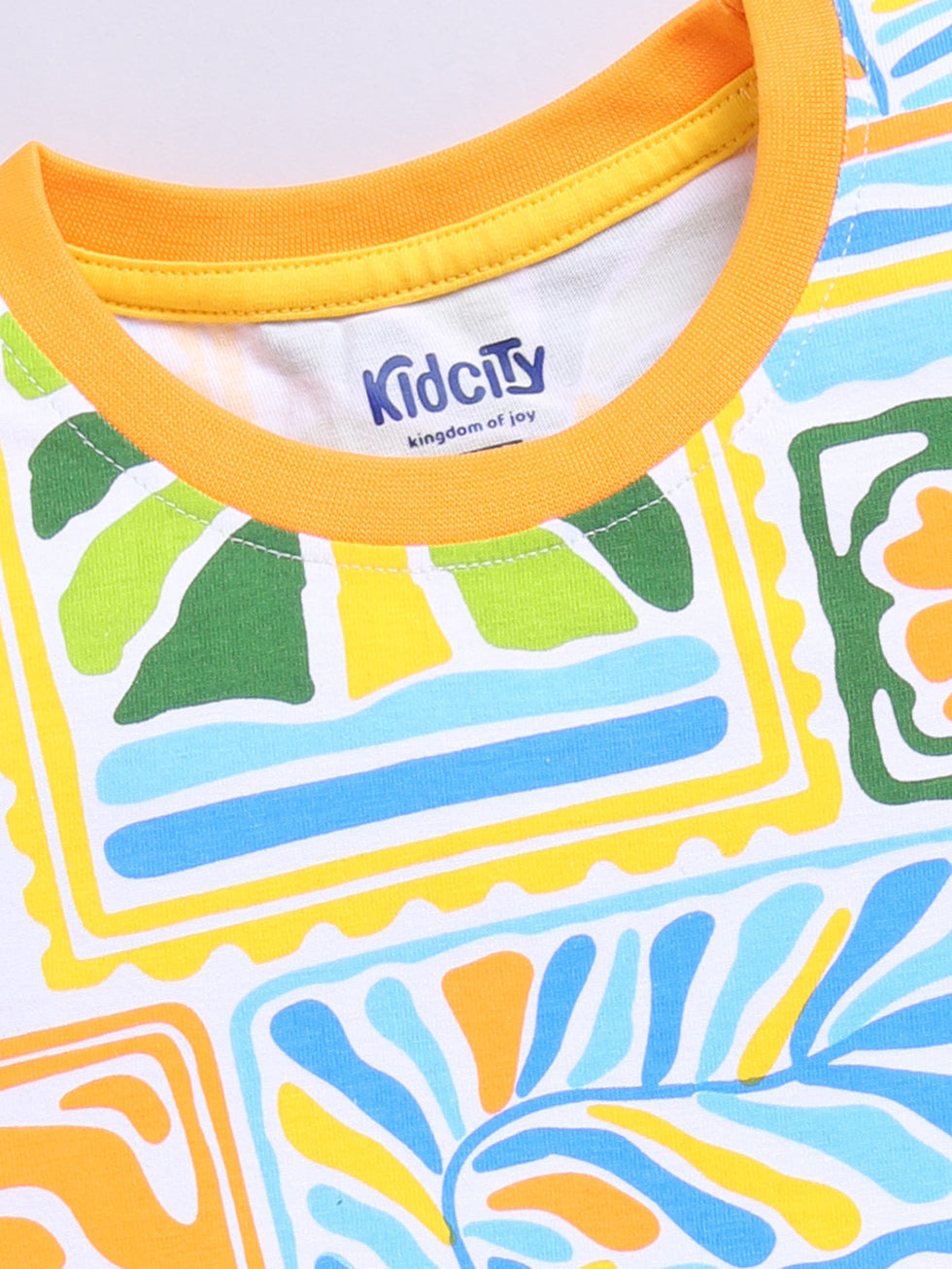 Kidcity Boys Soft Cotton Sinker Half Sleeve Tropical Print T-Shirts - Yellow & Green zoom view