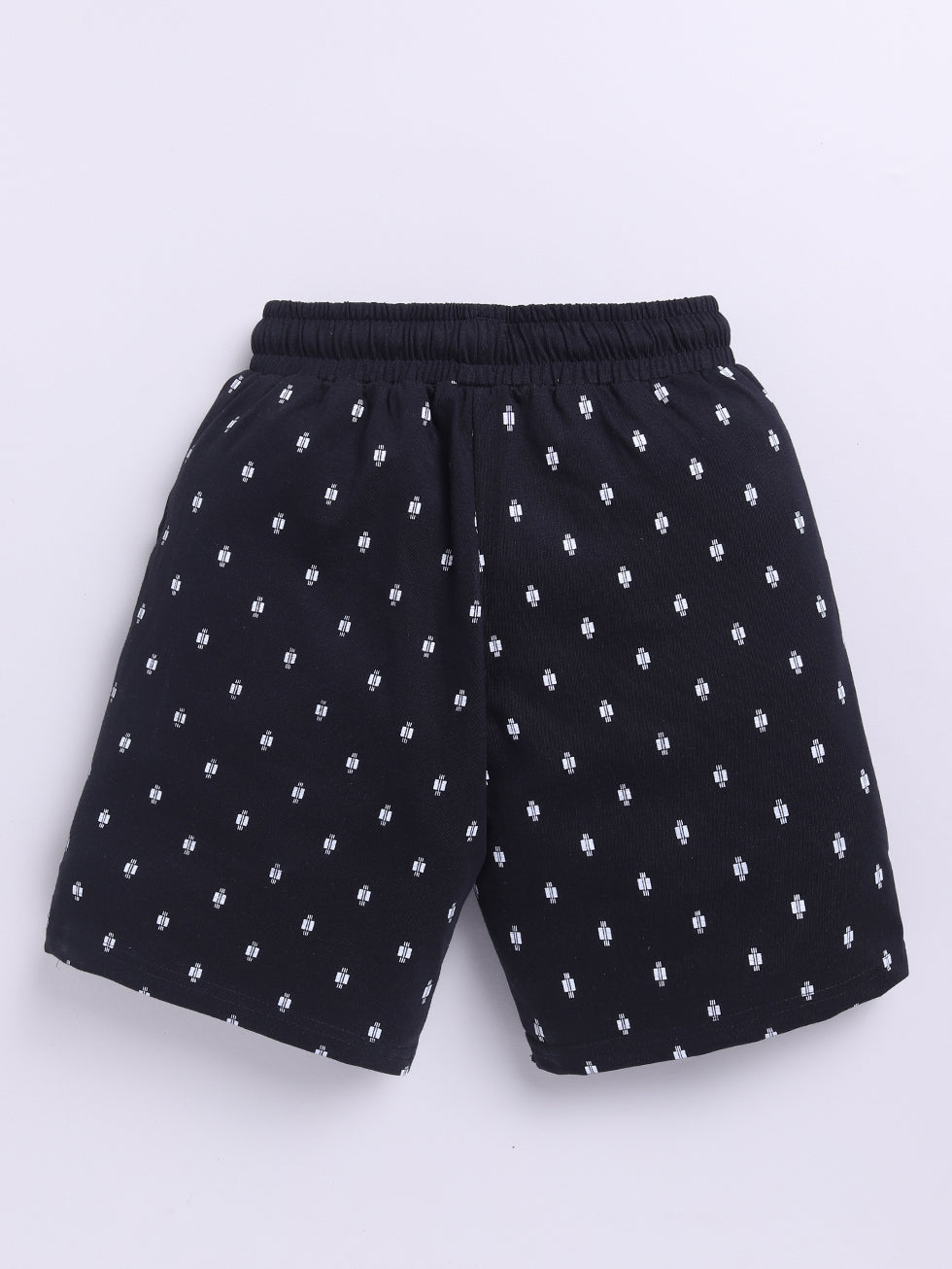 Kidcity Boys Soft Cotton Sinker Knit All Over Print Shorts - Black back view