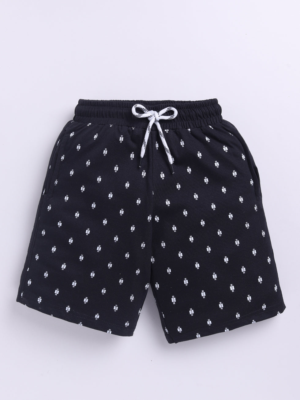 Kidcity Boys Soft Cotton Sinker Knit All Over Print Shorts - Black front view
