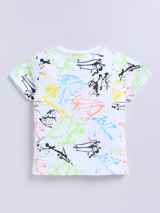 Kidcity Boys Soft Cotton Sinker Knit Half Sleeves Text Print T-Shirts - White back view