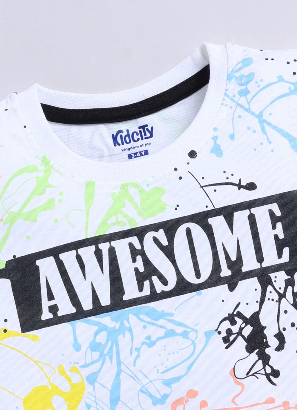 Kidcity Boys Soft Cotton Sinker Knit Half Sleeves Text Print T-Shirts - White zoom view