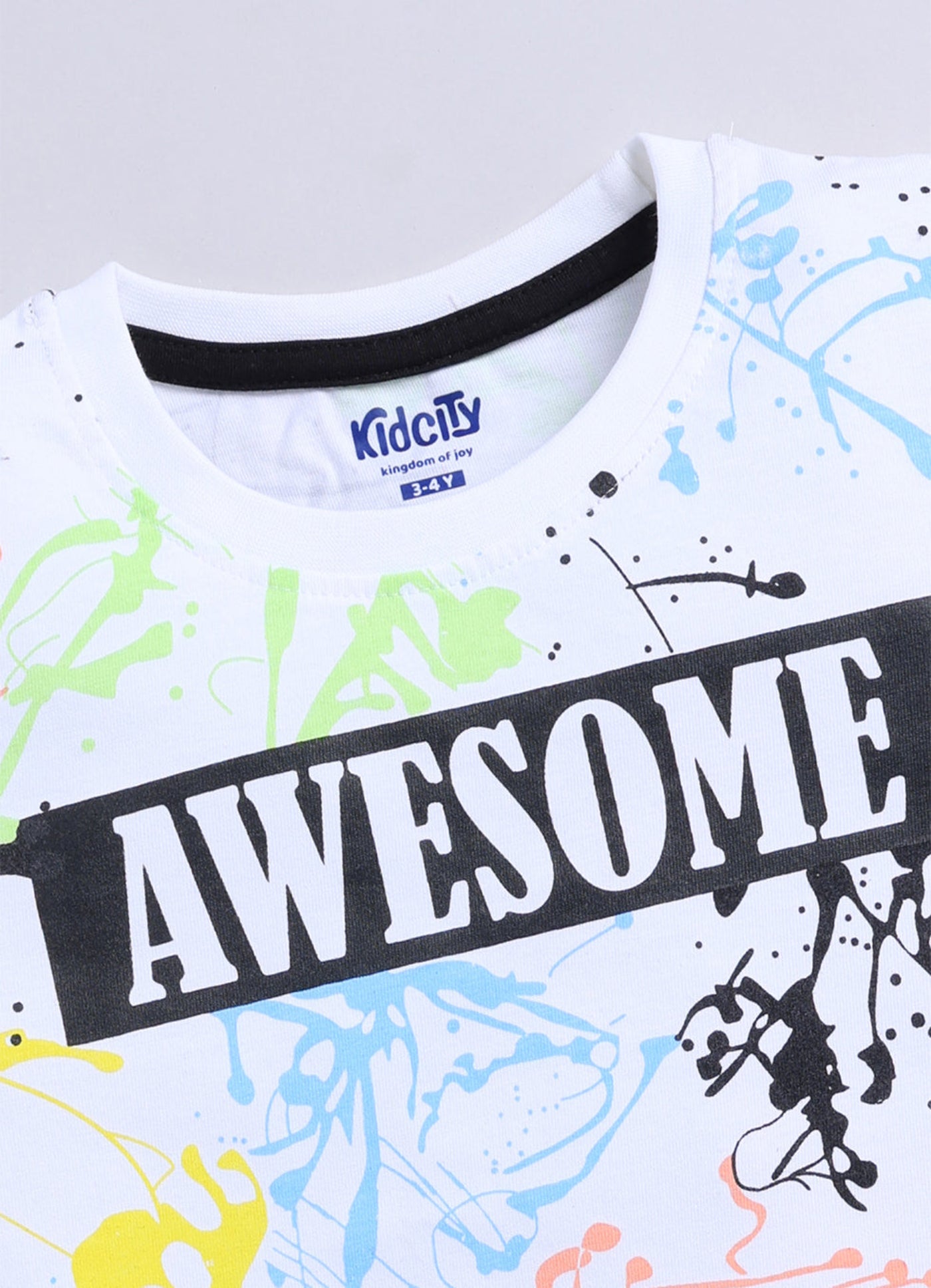 Kidcity Boys Soft Cotton Sinker Knit Half Sleeves Text Print T-Shirts - White zoom view