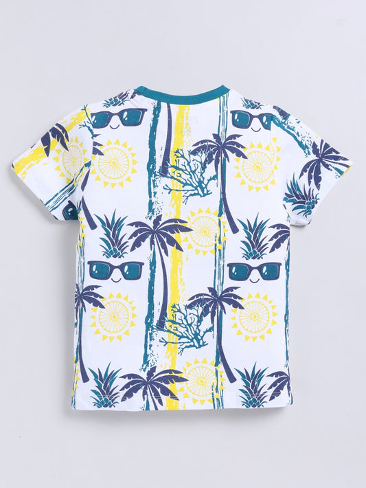 Kidcity Boys Soft Cotton Sinker Knit Half Sleeves Tree & Sunglass Print T-Shirts - Multicolor back view