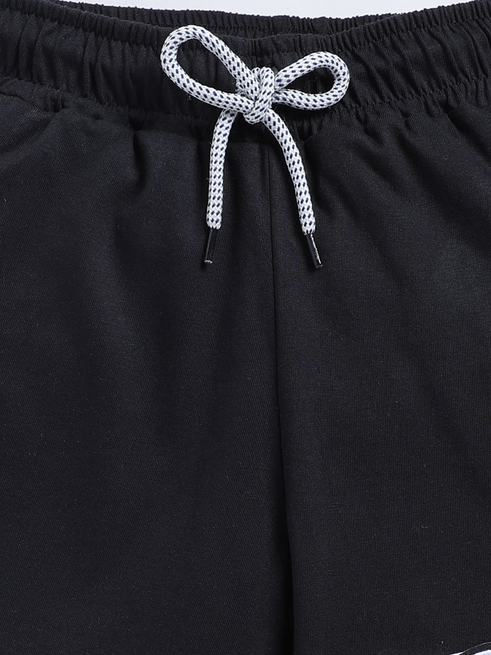 Kidcity Boys Soft Cotton Sinker Knit Text Print Shorts - Black zoom view