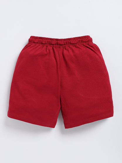 Kidcity Boys Soft Cotton Sinker Knit Text Print Shorts - Maroon back view