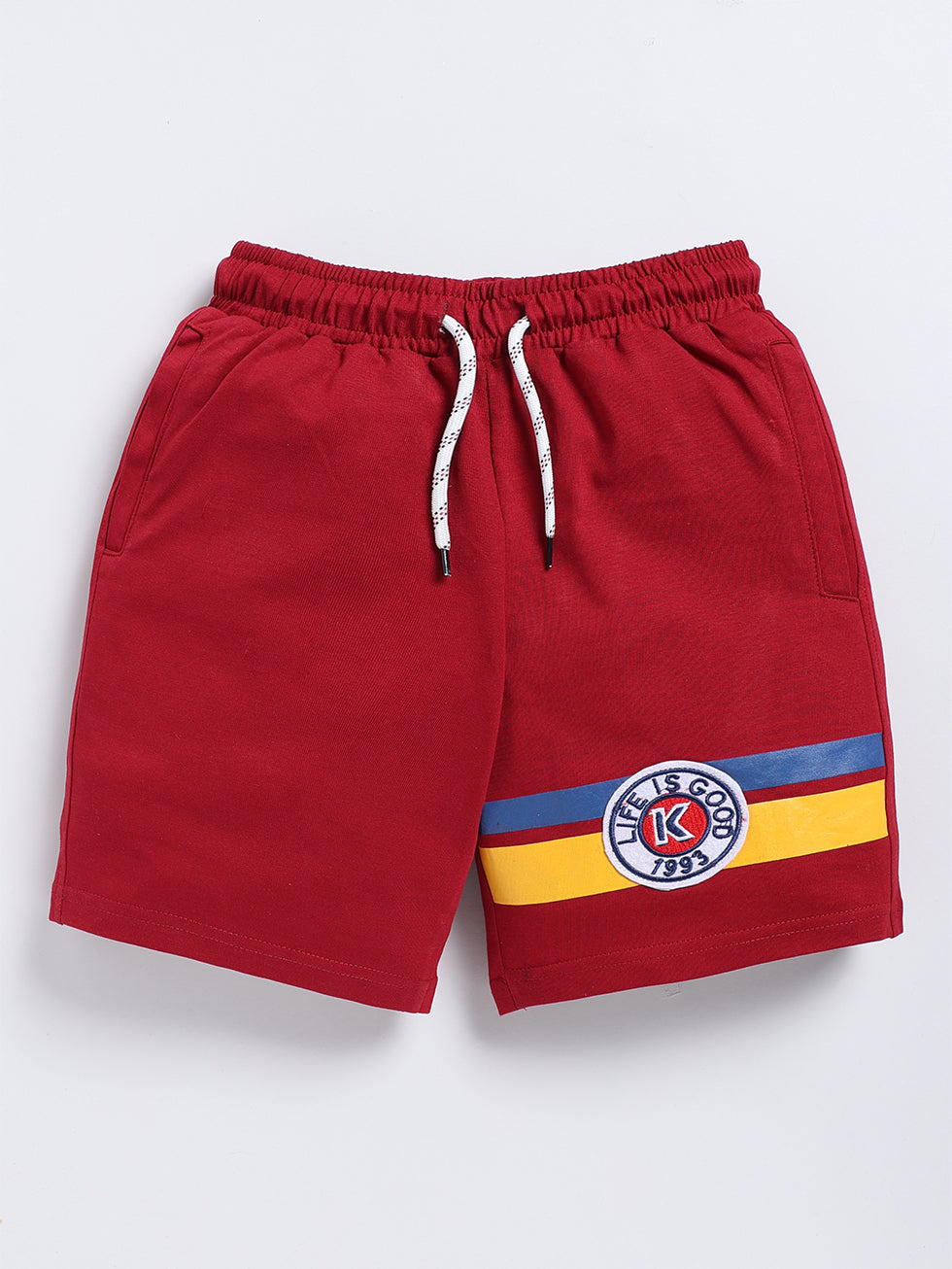 Kidcity Boys Soft Cotton Sinker Knit Text Print Shorts - Maroon front view