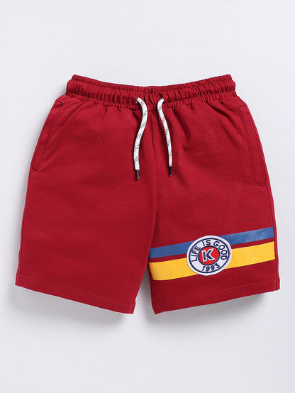 Kidcity Boys Soft Cotton Sinker Knit Text Print Shorts - Maroon front view