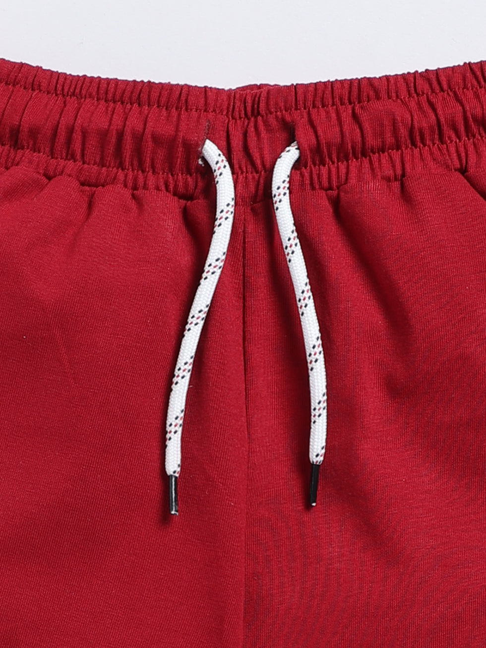 Kidcity Boys Soft Cotton Sinker Knit Text Print Shorts - Maroon zoom view