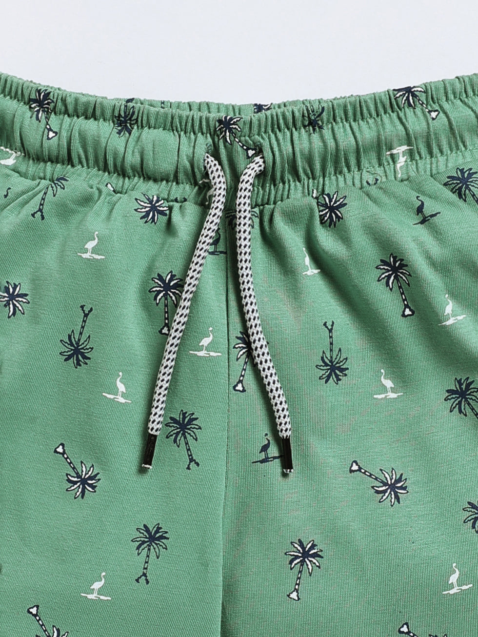 Kidcity Boys Soft Cotton Sinker Knit Tropical Print Shorts - Olive Green zoom view