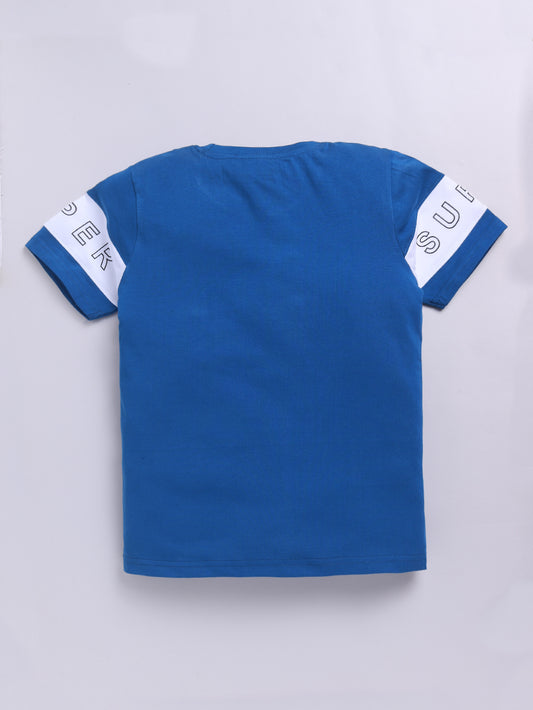 Kidcity Boys Soft Cotton Sinker Text Print Half Sleeves T-Shirts - Dark Blue Front View