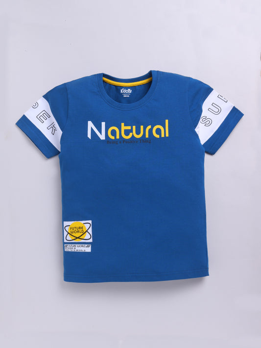 Kidcity Boys Soft Cotton Sinker Text Print Half Sleeves T-Shirts - Dark Blue Front View