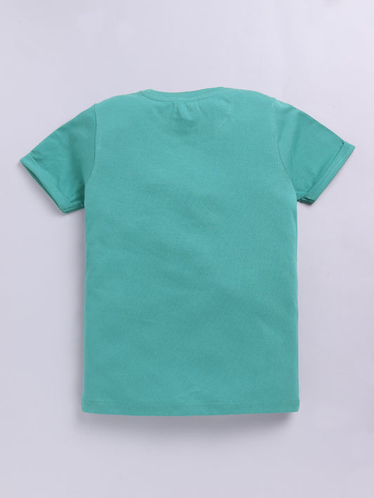 Kidcity Boys Soft Cotton Sinker Text Print Half Sleeves T-Shirts - Green Back View