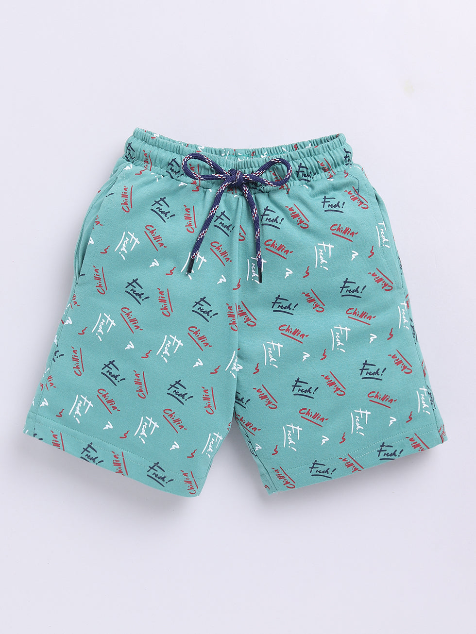 Kidcity Boys Soft Cotton Sinker Text Print Shorts - Light Green Front View