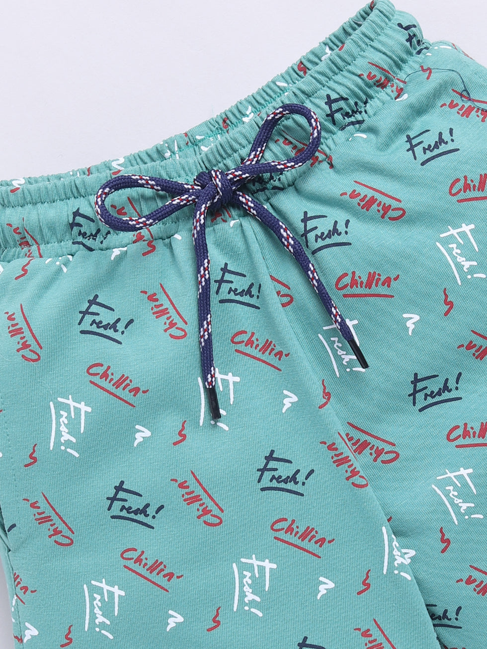 Kidcity Boys Soft Cotton Sinker Text Print Shorts - Light Green Zoom View