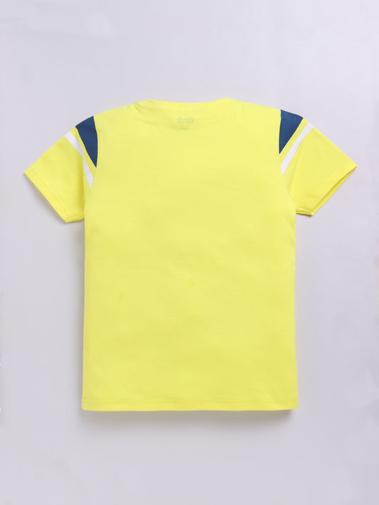 Kidcity Boys Soft Cotton Sinker Text and Leaf Print Half Sleeves T-Shirts - Lemon Back View