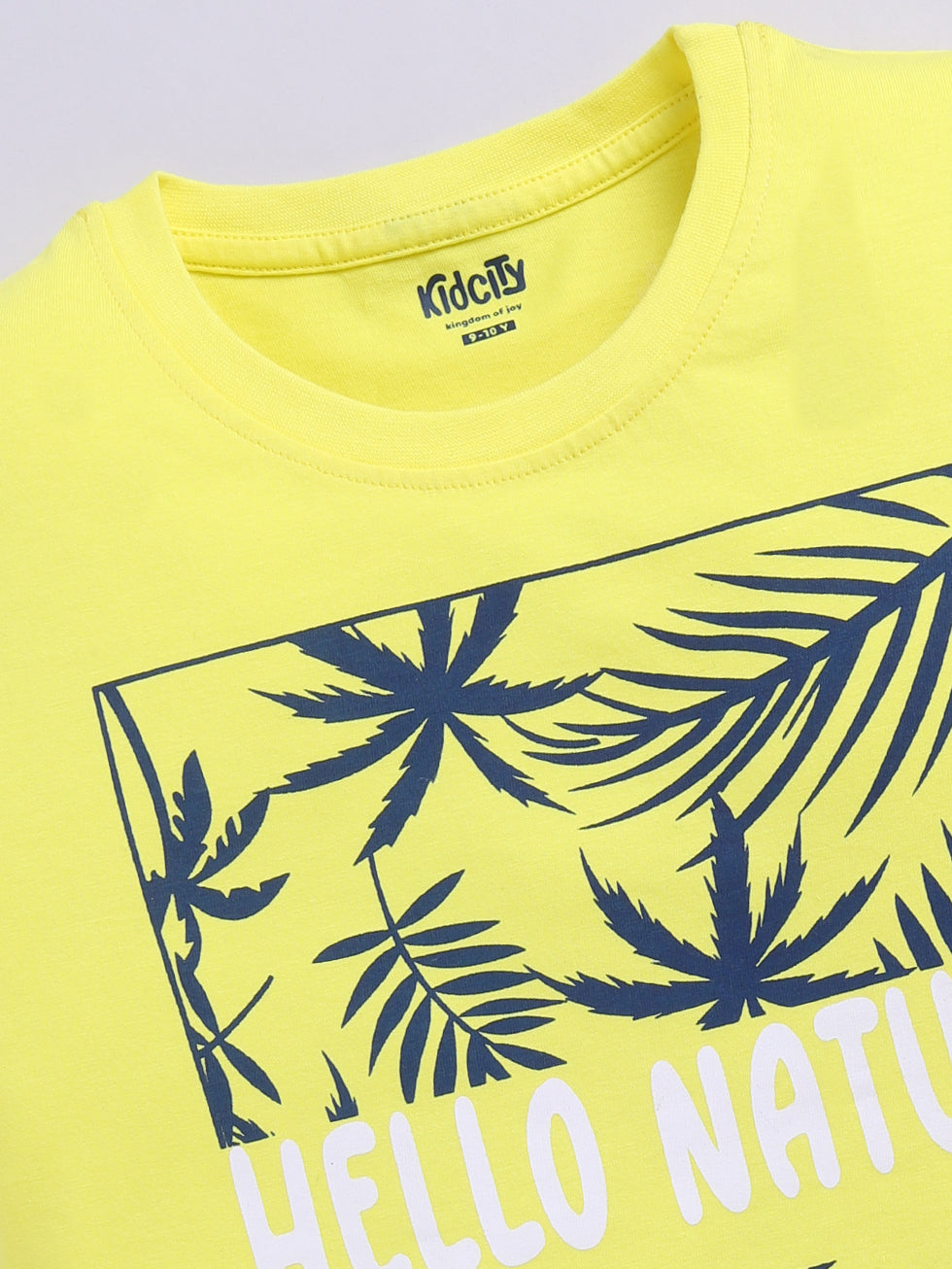 Kidcity Boys Soft Cotton Sinker Text and Leaf Print Half Sleeves T-Shirts - Lemon Zoom View