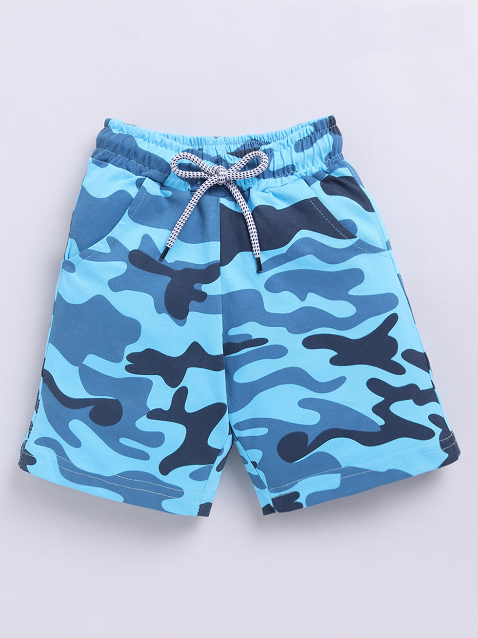 Kidcity Boys Soft Cotton Sinker camouflage Print Shorts - Sky Blue front view