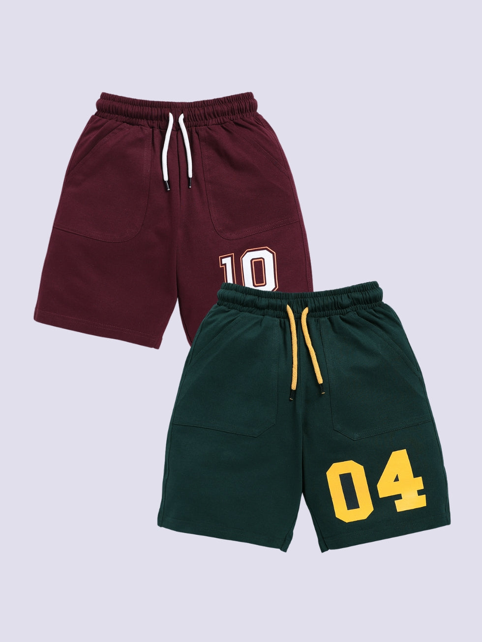 Kidcity Boys shorts Combo set (pack of 2) |Sinker shorts|Dark green, Wine shorts Combo front view