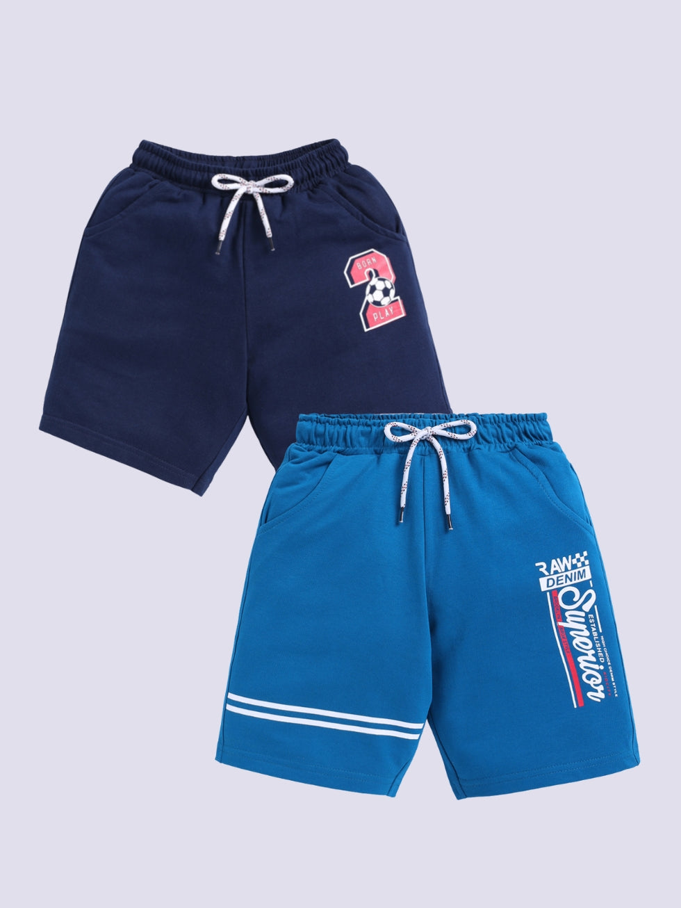 Kidcity Boys shorts Combo set (pack of 2) |Sinker shorts|Navy, Blue shorts front view